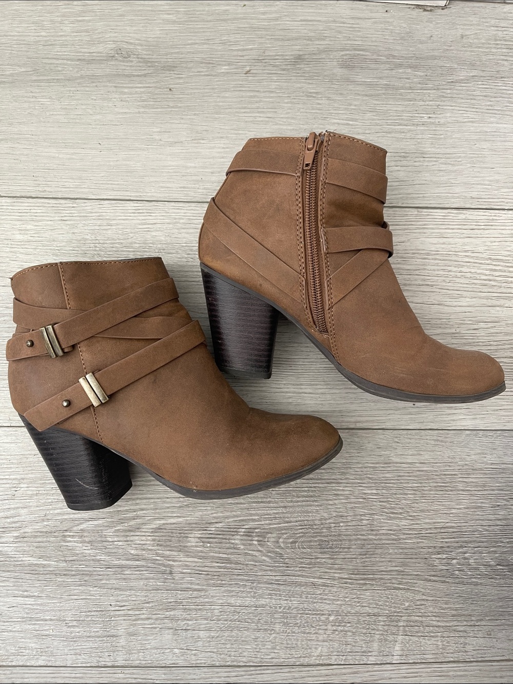 Women's Tan Suede Ankle Boots with Block Heel